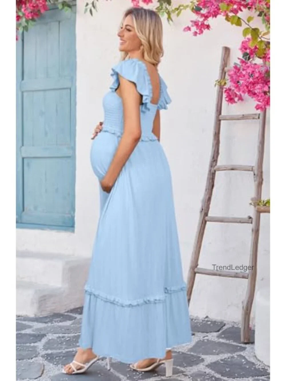 Ruffle Sleeve Maternity Maxi Dress for Baby Shower Photoshoot, Lightweight &